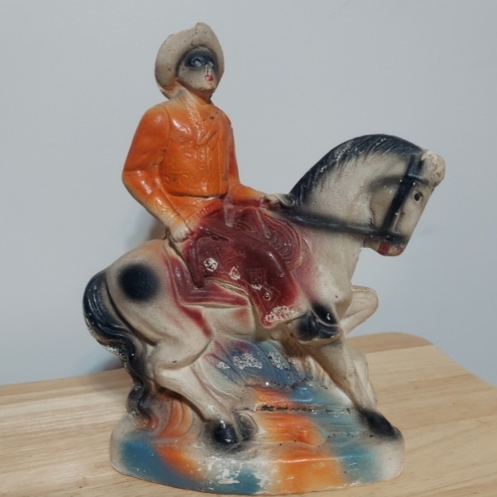 Vintage 1950s Lone Ranger Cowboy on Horse Chalkware Figurine Carnival Prize